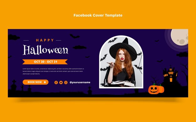 Plantilla plana de portada de redes sociales de halloween