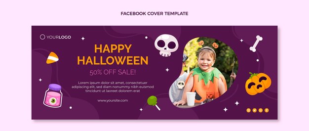 Plantilla plana de portada de redes sociales de halloween