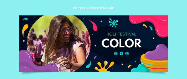 Plantilla plana de portada de redes sociales holi