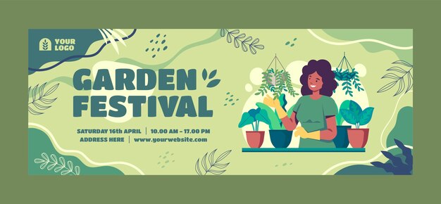 Plantilla plana de portada de redes sociales de jardinería