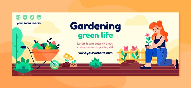 Vector gratuito plantilla plana de portada de redes sociales de jardinería