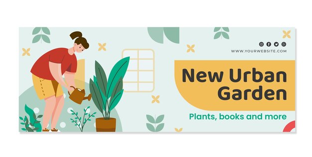 Plantilla plana de portada de redes sociales de jardinería