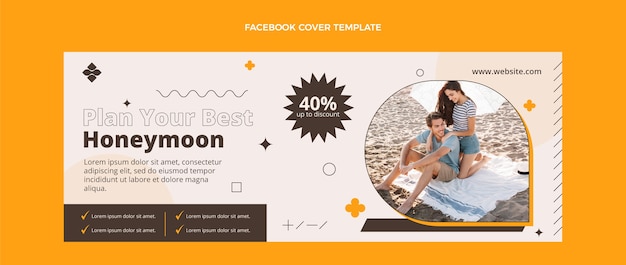 Vector gratuito plantilla plana de portada de redes sociales de luna de miel