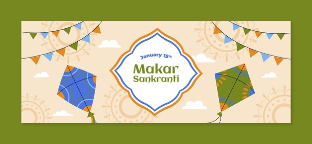 Plantilla plana de portada de redes sociales de makar sankranti