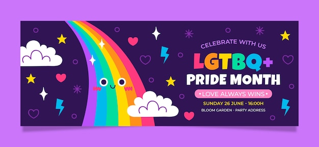 Plantilla plana de portada de redes sociales del mes del orgullo
