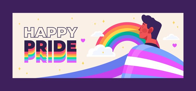 Plantilla plana de portada de redes sociales del mes del orgullo