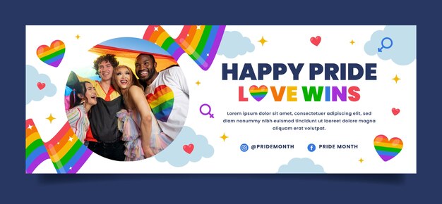 Plantilla plana de portada de redes sociales del mes del orgullo
