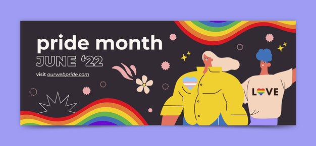 Plantilla plana de portada de redes sociales del mes del orgullo