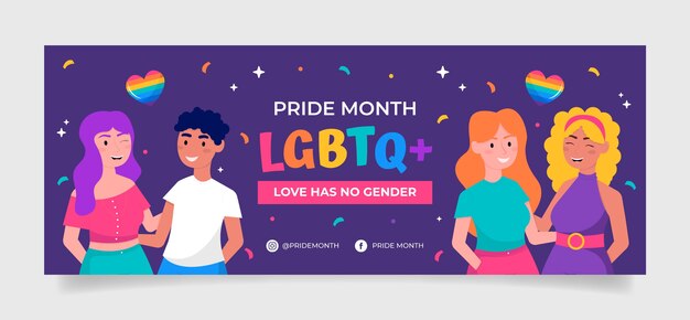 Plantilla plana de portada de redes sociales del mes del orgullo