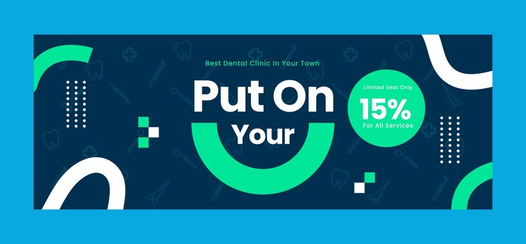 Vector gratuito plantilla plana de portada de redes sociales para negocio de clínica dental