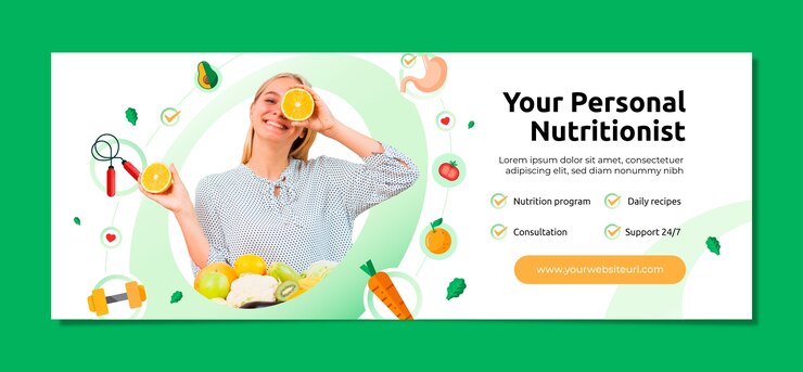 Vector gratuito plantilla plana de portada de redes sociales para nutricionista