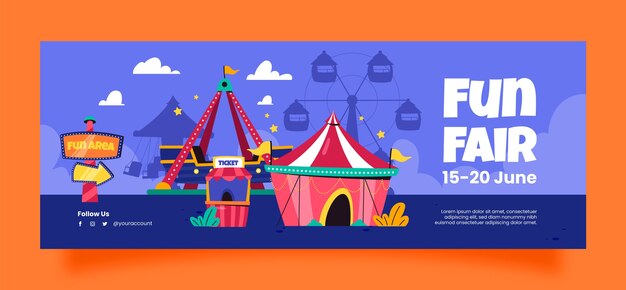 Plantilla plana de portada de redes sociales para parque de atracciones