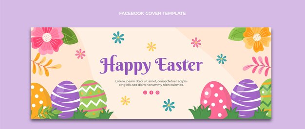 Plantilla plana de portada de redes sociales de pascua