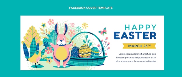 Vector gratuito plantilla plana de portada de redes sociales de pascua