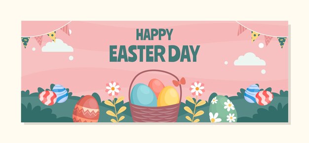 Plantilla plana de portada de redes sociales de pascua