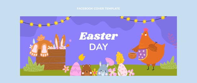 Plantilla plana de portada de redes sociales de pascua