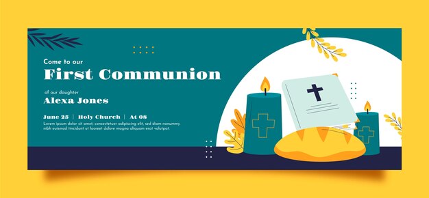 Plantilla plana de portada de redes sociales de primera comunión