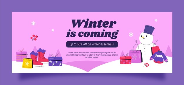 Plantilla plana de portada de redes sociales de rebajas de invierno