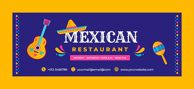 Plantilla plana de portada de redes sociales de restaurante de comida mexicana