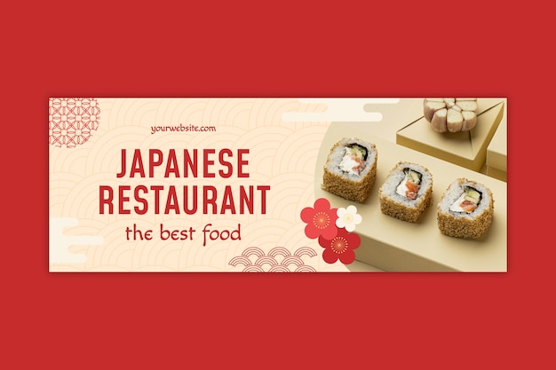 Plantilla plana de portada de redes sociales de restaurante japonés