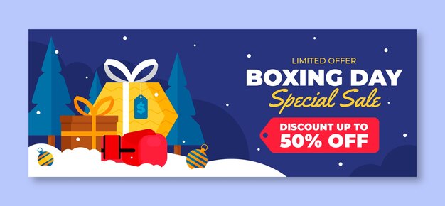 Plantilla plana de portada de redes sociales para ventas del Boxing Day