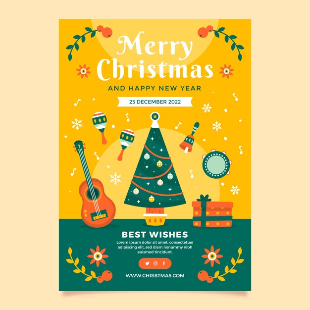 Plantilla plana de póster de concierto de navidad