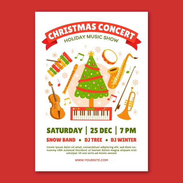 Vector gratuito plantilla plana de póster de concierto de temporada navideña