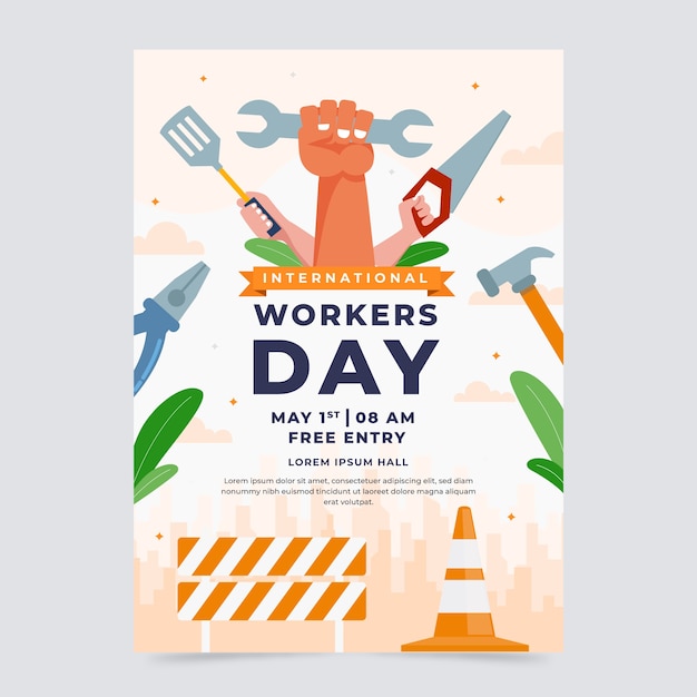 Plantilla plana de póster del día internacional del trabajador