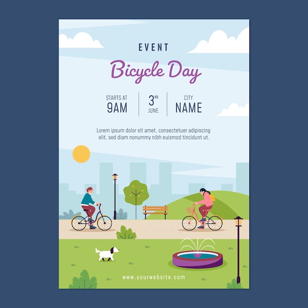 Vector gratuito plantilla plana de póster del día mundial de la bicicleta