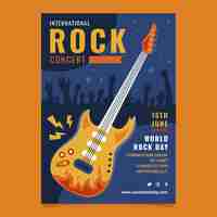 Vector gratuito plantilla plana de póster del día mundial del rock con guitarra