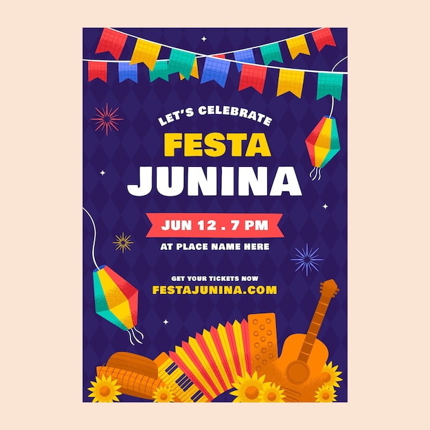 Vector gratuito plantilla plana de póster de festas juninas