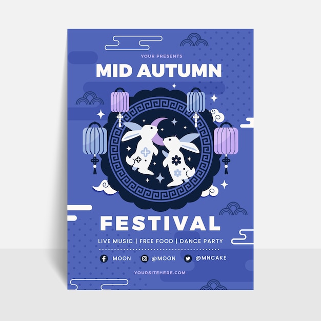 Vector gratuito plantilla plana de póster del festival del medio otoño