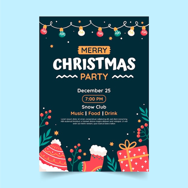 Plantilla plana de póster de fiesta navideña