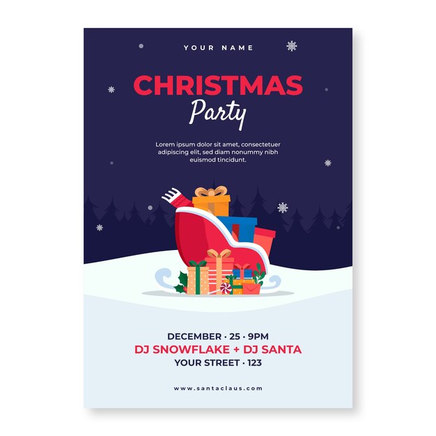 Plantilla plana de póster de fiesta navideña