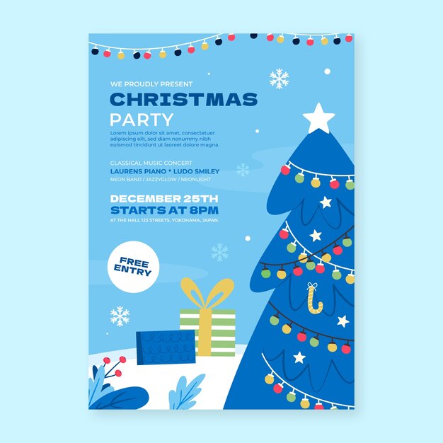Plantilla plana de póster de fiesta navideña