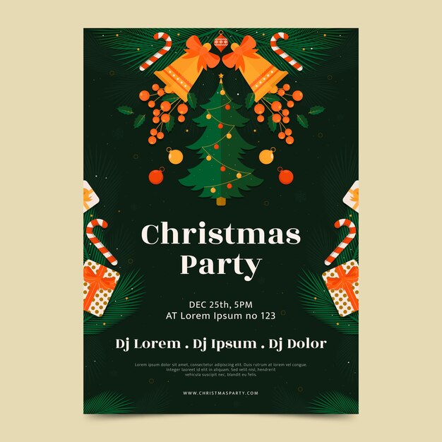 Plantilla plana de póster de fiesta navideña
