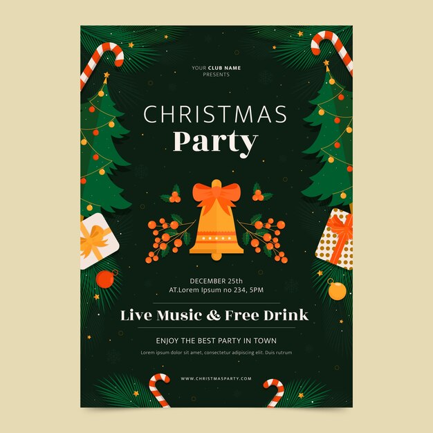 Plantilla plana de póster de fiesta navideña