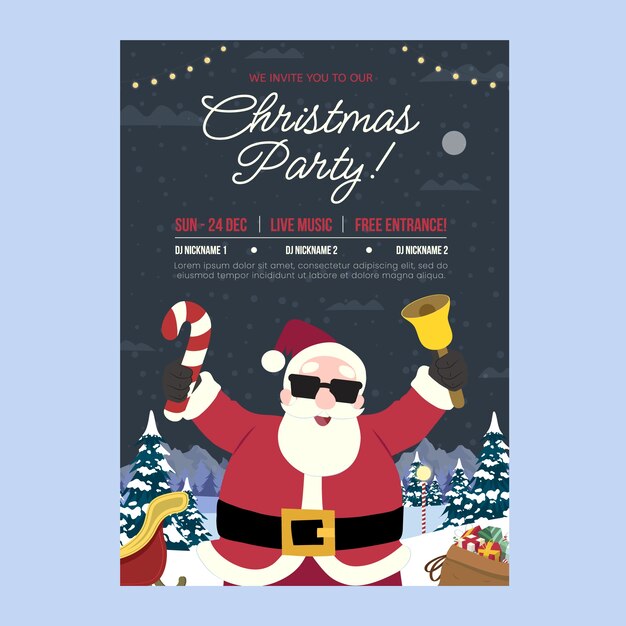 Plantilla plana de póster de fiesta vertical de navidad