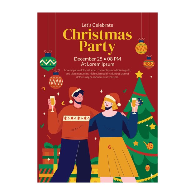Plantilla plana de póster de fiesta vertical de navidad