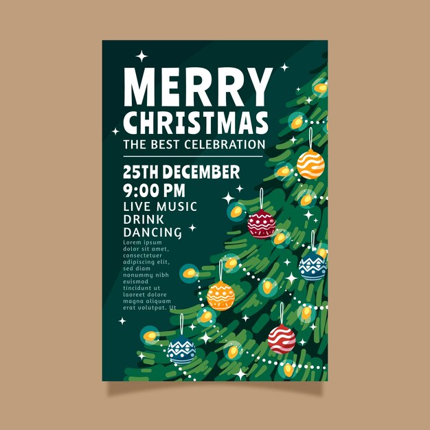 Plantilla plana de póster de fiesta vertical de navidad