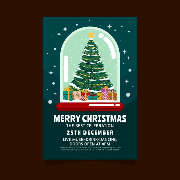 Plantilla plana de póster de fiesta vertical de navidad