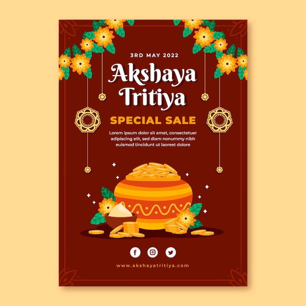 Plantilla plana de póster de venta de akshaya tritiya