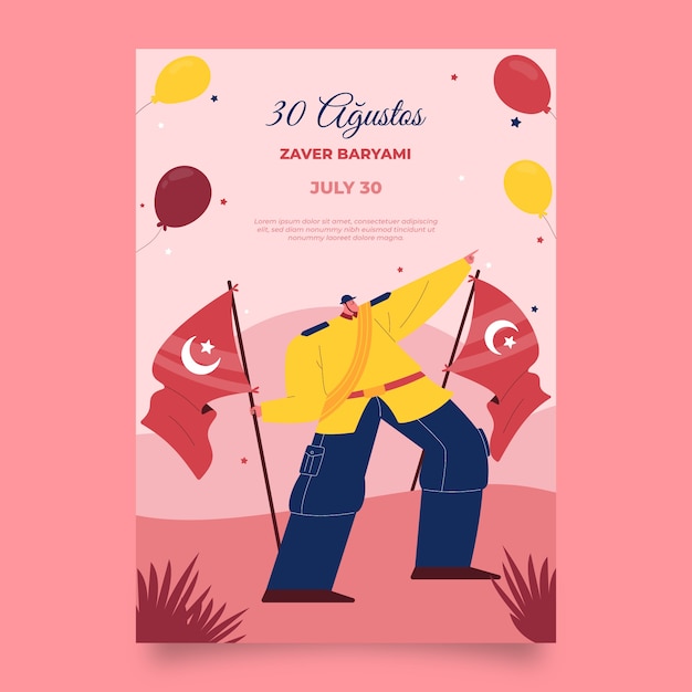 Vector gratuito plantilla plana de póster vertical de 30 agustos