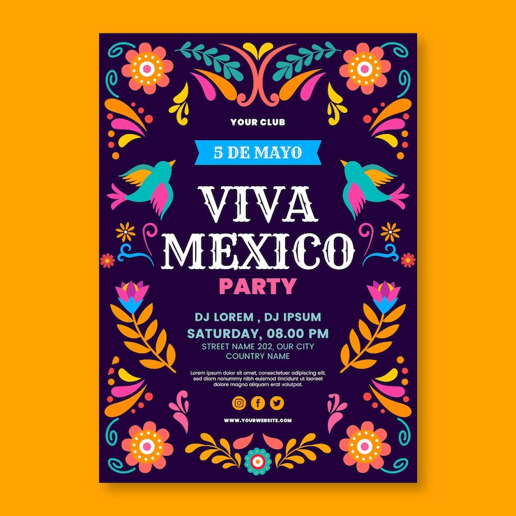 Vector gratuito plantilla plana de póster vertical de 5 de mayo