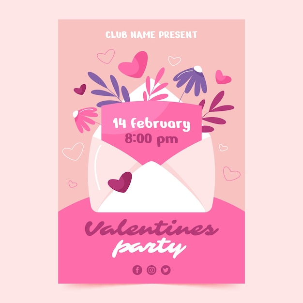 Vector gratuito plantilla plana de póster vertical de celebración del día de san valentín