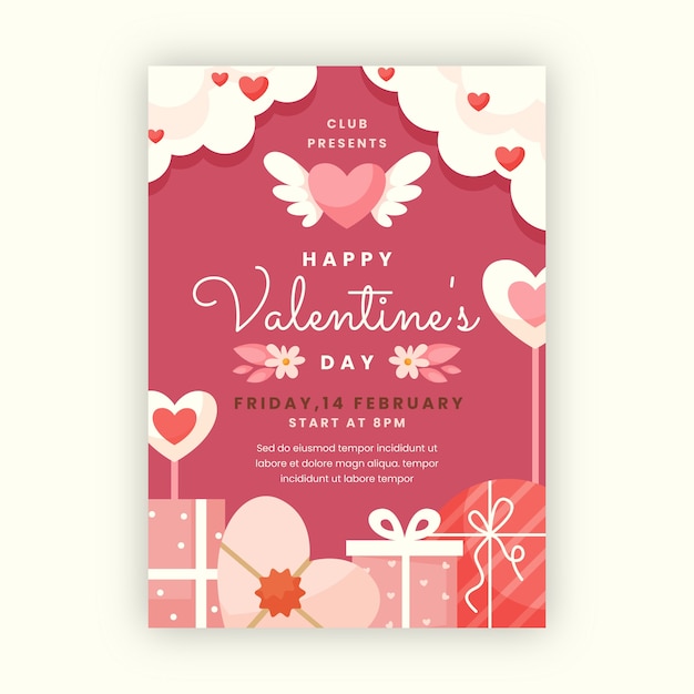 Plantilla plana de póster vertical de celebración del día de san valentín