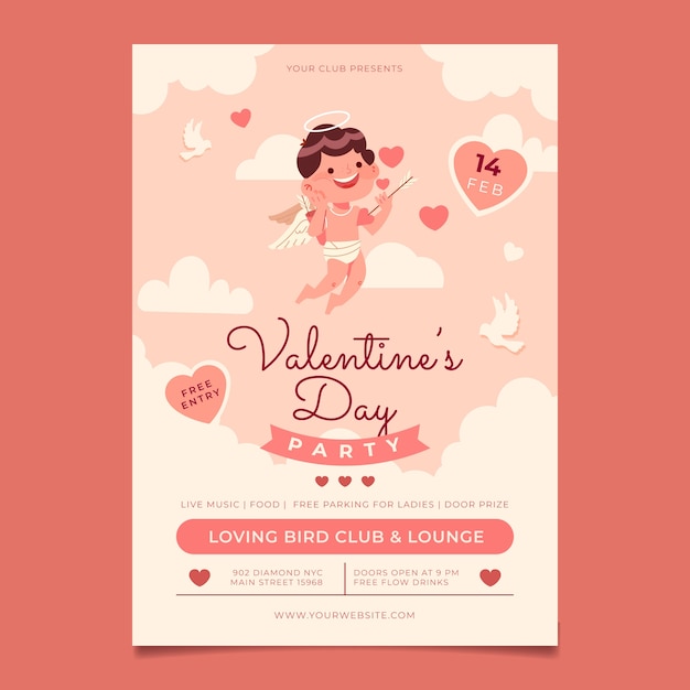 Plantilla plana de póster vertical de celebración del día de san valentín