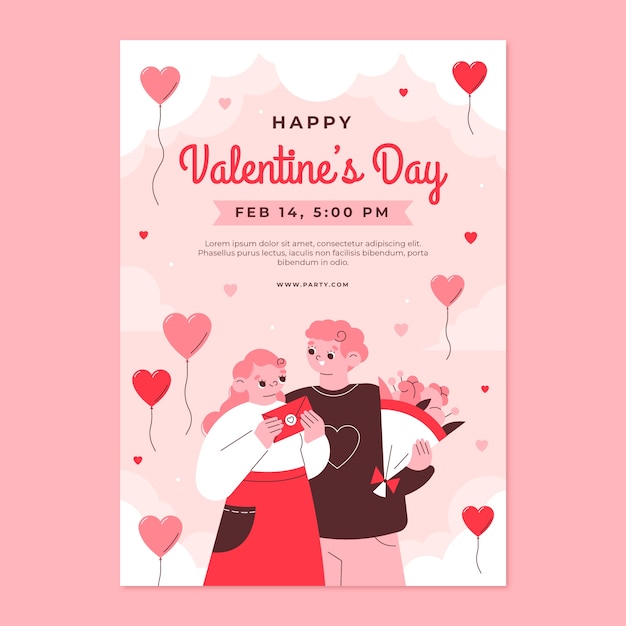 Plantilla plana de póster vertical de celebración del día de san valentín