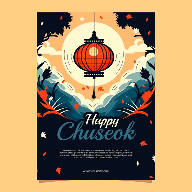 Plantilla plana de póster vertical de chuseok