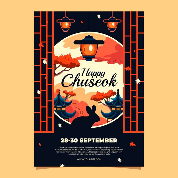 Plantilla plana de póster vertical de chuseok